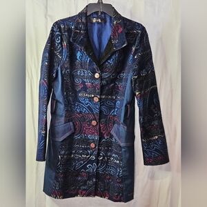 Desigual Velvet Paisley Blazer in Blue and Black